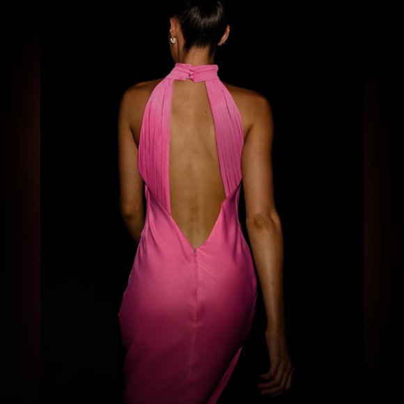 MESHKI Claire Satin Drape-Back Maxi Dress Pink Medium - Picture 2 of 6